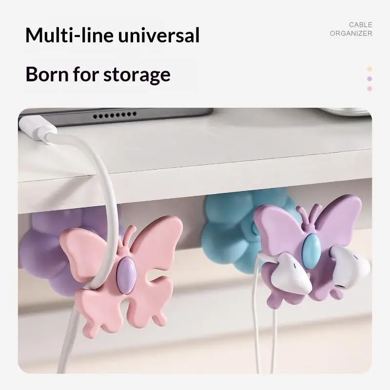 Cute Butterfly Cable  Adhesive Back Easy Press Holder for School Student Phone Charger Earphone Management