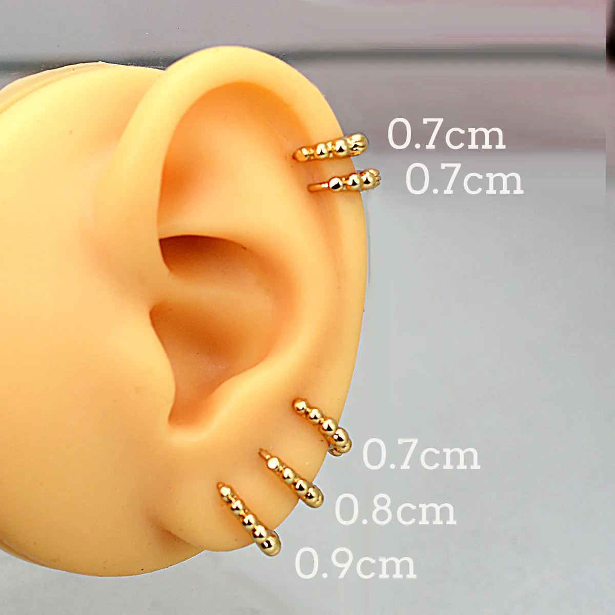 Simple Gold Color Tiny Beaded Hoop Earring for Women Men Small Round Circle Huggies Ear Rings Steam punk 6/7/8/9mm