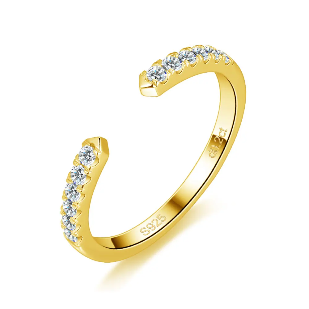 

M-JAJA Moissanite Open Cuff Ring for Women 925 Sterling Silver 18K Gold Plated Half Eternity Stackable Wedding Band Fine Jewelry