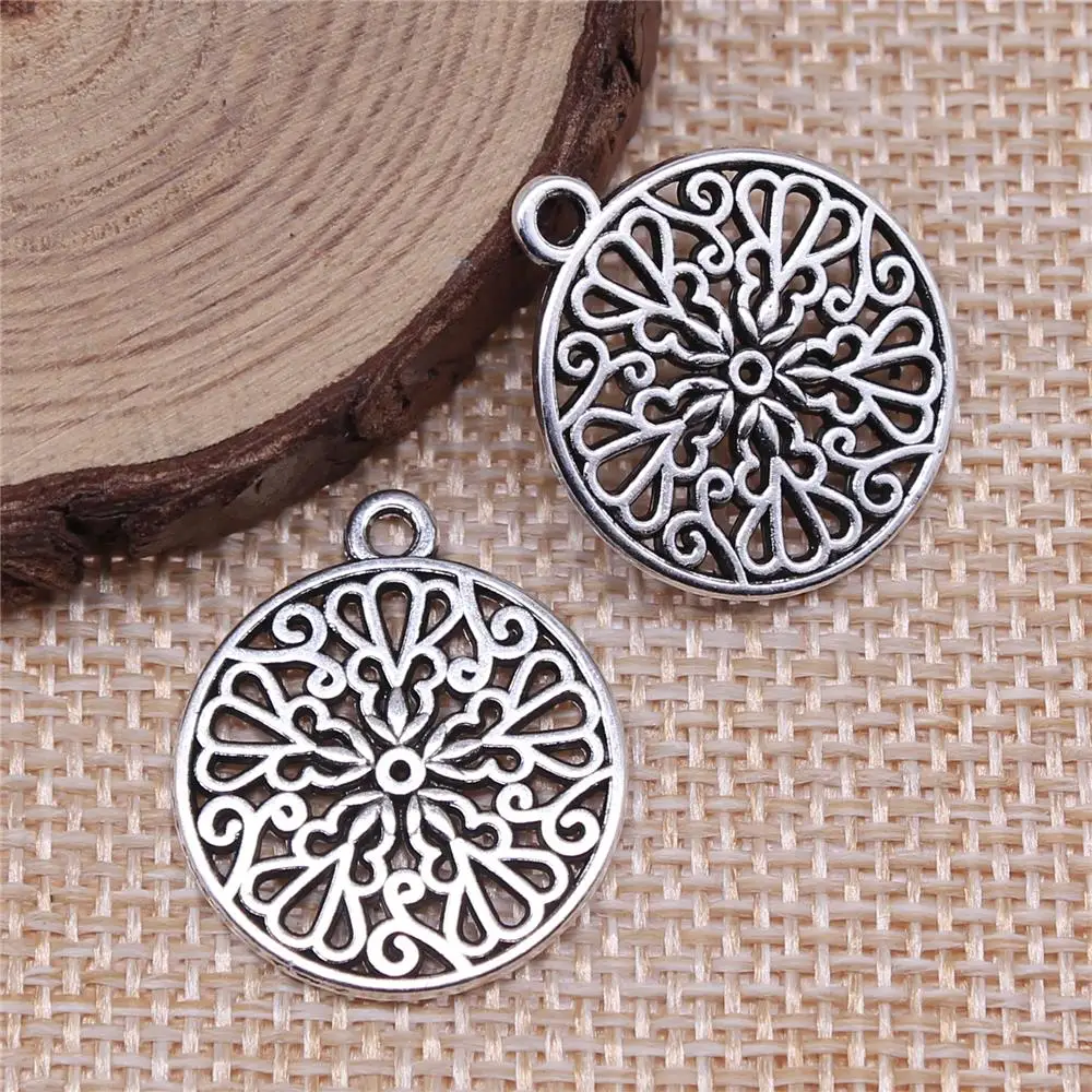 20pcs 21x21mm Antique Silver Plated Hollow Flower Pattern Charms Pendant For Jewelry Making DIY Jewelry Components