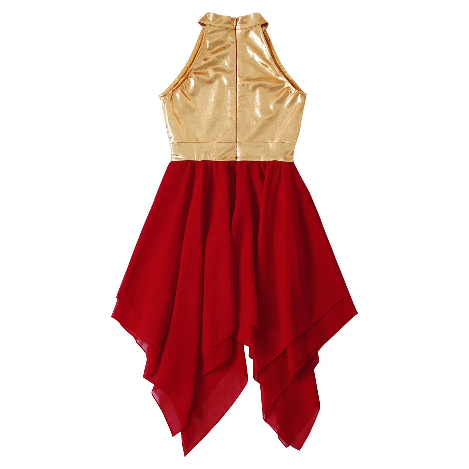 Bambini ragazze liturgiche lode abito da ballo metallo Color Block senza maniche cerniera Tulle Dancewear Costume per il culto dello spirito del coro