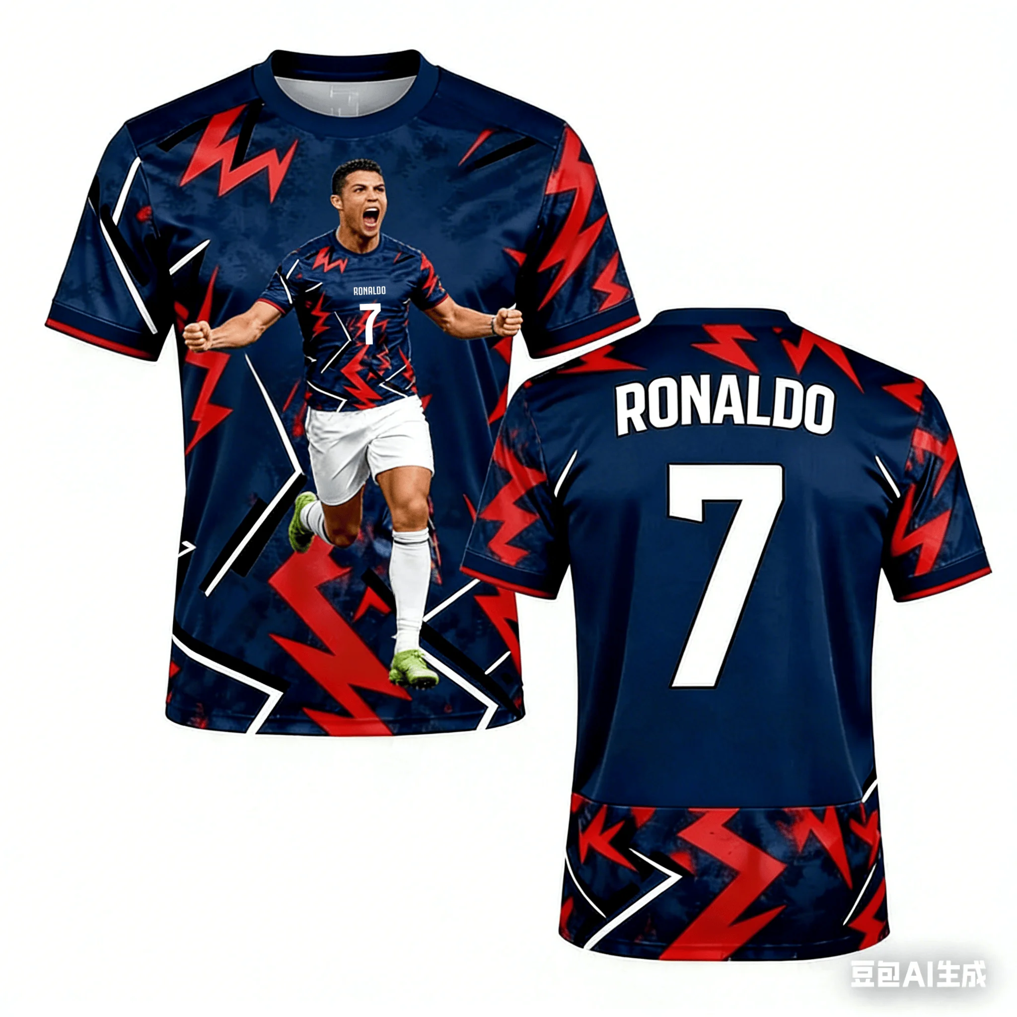Sommer #   Ronaldo Nr.7 #   Leichtes, schnell trocknendes, atmungsaktives Kurzarm-Shirt mit Lightning-Print für Herren und Damen, Trainingstrikot für Kinder