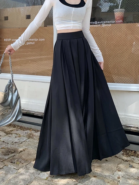 High waisted floor length black skirt sale