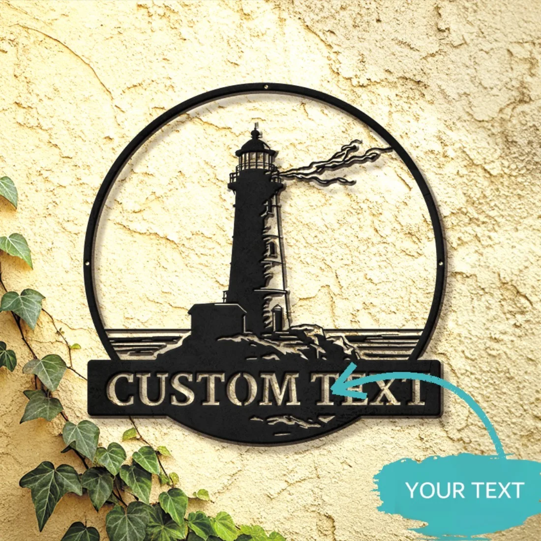 Benutzerdefiniertes Leuchtturm-Silhouette-Metallschild – personalisierte nautische Wandkunst, Home Office Beach House Garden Decor.