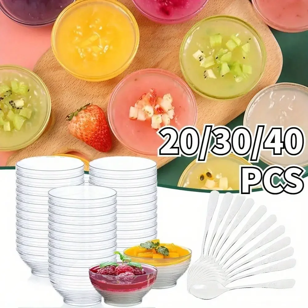 

Mini Dessert Bowl with Spoon Clear Disposable Ice Cream Pudding Snack Tray Wedding Party Supplies Household Salad Milkshake Cups