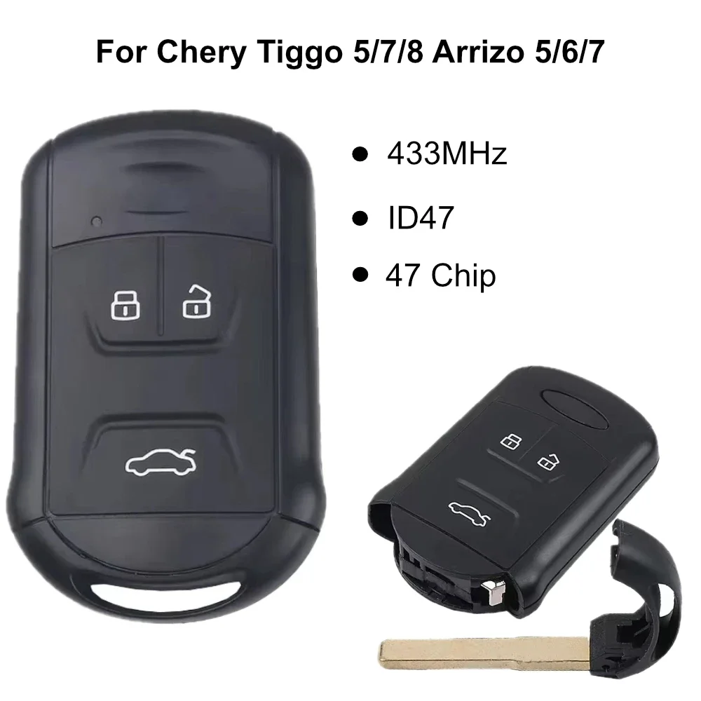 OEM Car Keyless Smart Remote Key 433Mhz 47 Chip 3 Button For Chery Tiggo 5/7/8 Arrizo 5/6/7