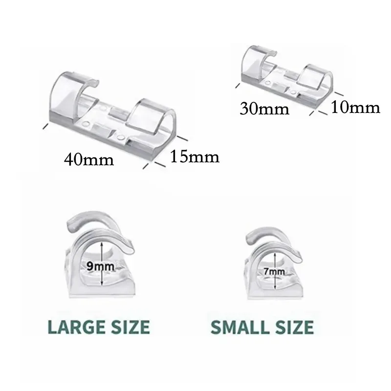 20/40Pcs Cable Clips with Strong Self-Adhesive Cable Management TV PC Wire Holder Sticky Tidy and Organizer Cord and Wires