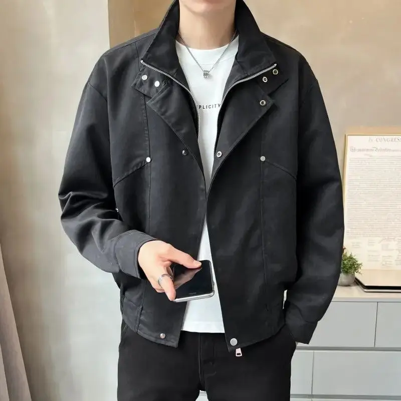 

Korean High Street Sle Loose Fit Men's Jaet Collared Outerwear Trendy Brand Fake Two-Piece Spring Autumn Top