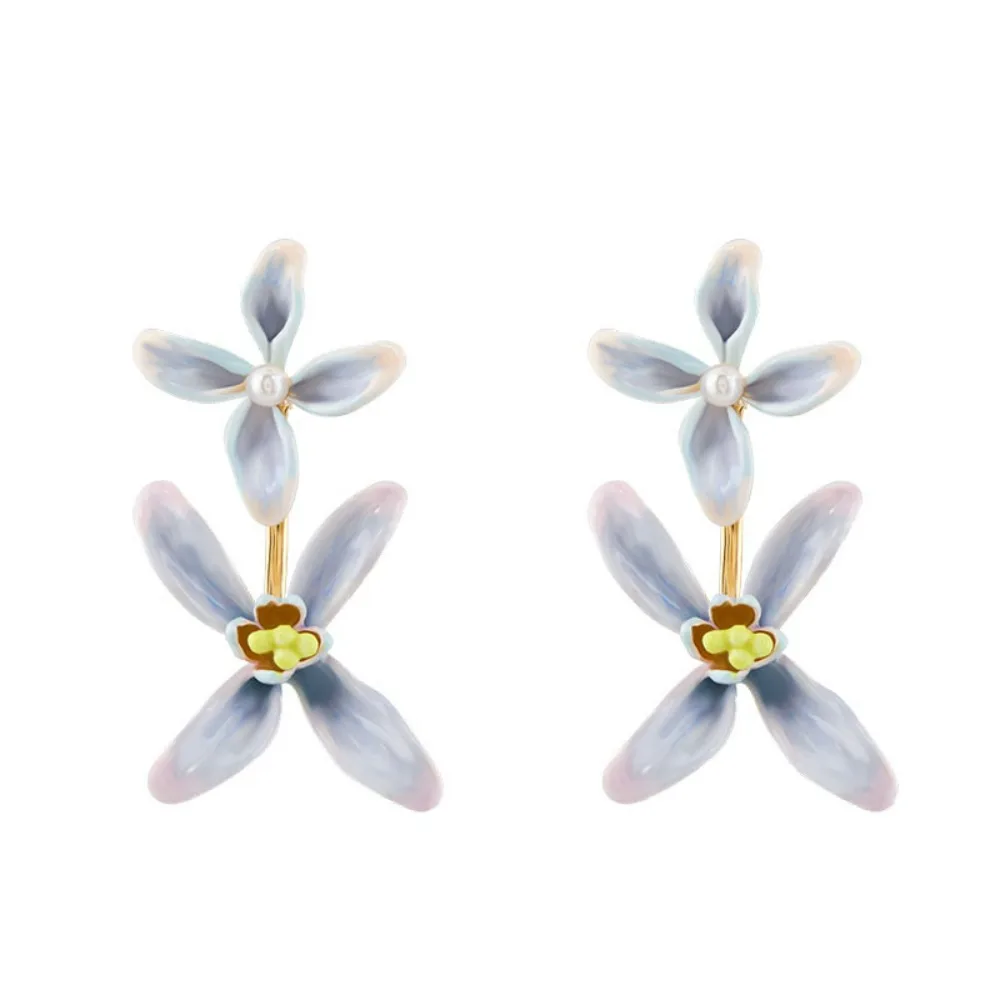

Christmas Enamel Blue Lilac Flower Earrings Female Forest Style Niche Design Earrings Light Luxury Exquisite Earrings for Women