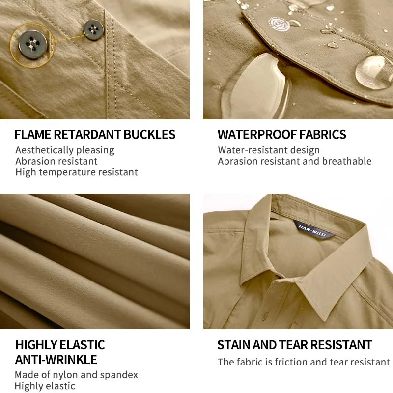 HAN WILD Man Casual Suits Quick Dry Solid Combat Shirts Outdoor Tactical Pants Men Tops Hunting Clothes Lightweight Uniform