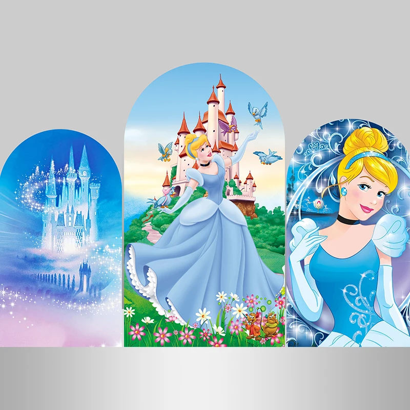 

Castle Princess Cinderella Chiara Arch Backdrop Covers Blue Dress Blonde Girls Baby Shower Birthday Party Arched Wall Banner