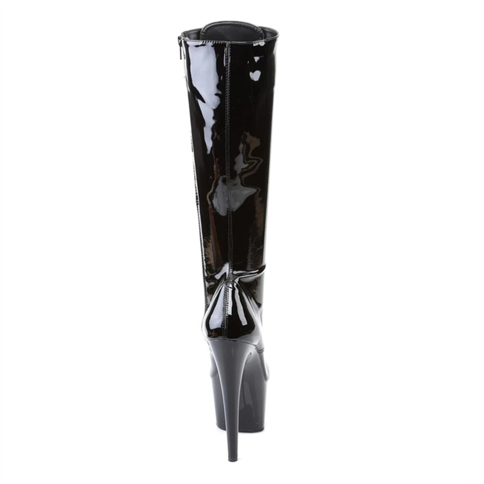 ​ 17 سنتيمتر المتطرفة كعب الفخذ الأحذية السوداء ، براءات الاختراع والجلود الدانتيل متابعة منصة الأحذية مع الثقوب المعدنية ، أحذية عالية الشرير الصخرة ​