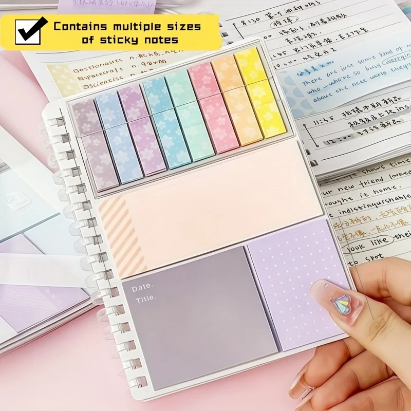 Pink Sticky Note Notebook Writable Relocatable Adhesive Labels Index Stickers Colorful Pages for Office and Home Organization