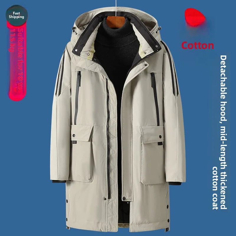 

Мужская утепленная хлопковая куртка больших размеров с длинными рукавами, модное пуховое пальто для полных мужчин, на молнии, повседневная одежда