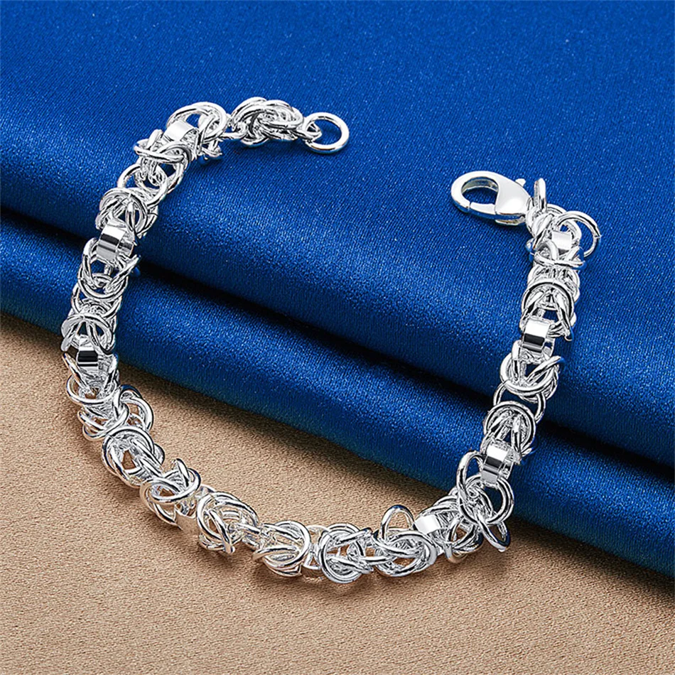 925 Sterling Silver 8 Inches Fine Braided Bracelet Punk Men Women Fashion Wedding Gift Jewelry Charm Party