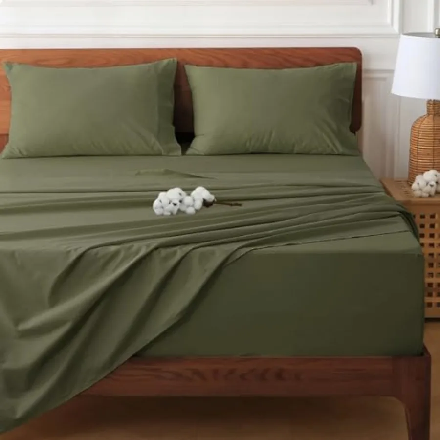 

Deep Pocket Sheet Sets Fits 18"-24" in Deep Mattress -100% Cotton Sheet SetGreen Hotel Luxury Soft Wrinkle Free Cooling Sheet S