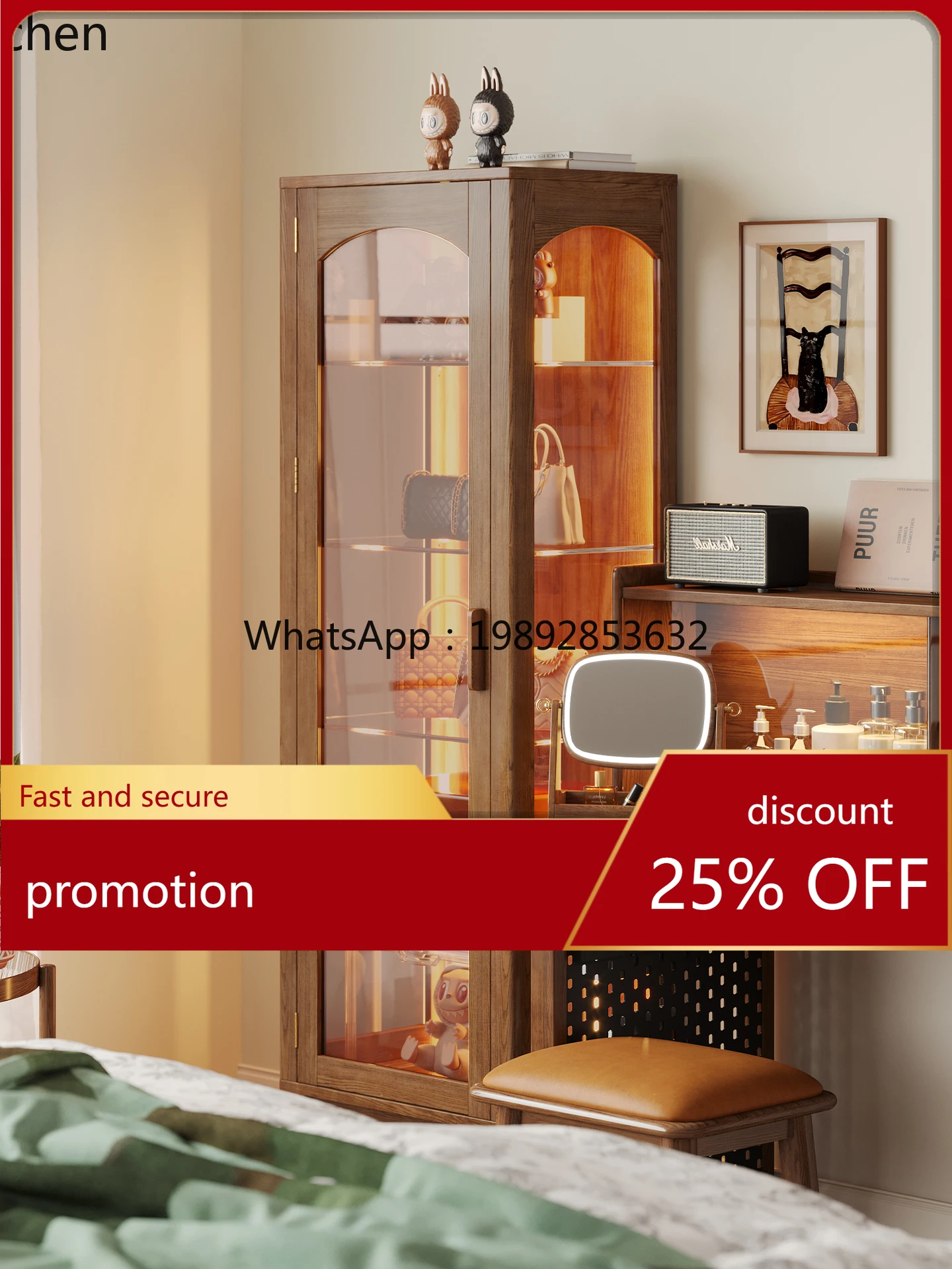 

Витрина ZML из массива черного ореха для гостиной с прозрачным стеклом, винный шкаф в винтажном стиле для домашней коллекции статуэток