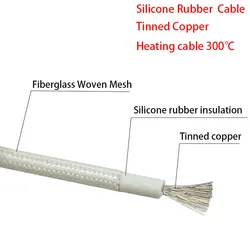 Fiberglass Silicone Rubber 17/15/13/11/9/7/5AWG High Temperature Heating Cable 300 ℃ Tinned Copper Core Heating Oven Wire