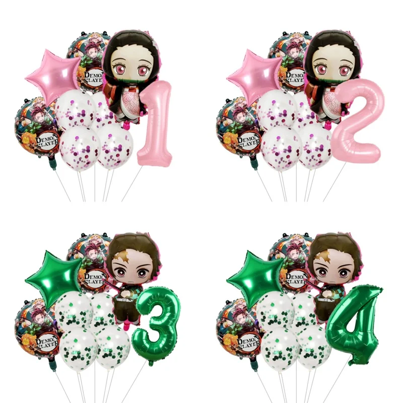 Set de Globos de Aluminio con Temática de Demon Slayer, Tanjiro y Nezuko Kamado, Decoraciones con Globos de Números para Fiestas de Cumpleaños Infantiles