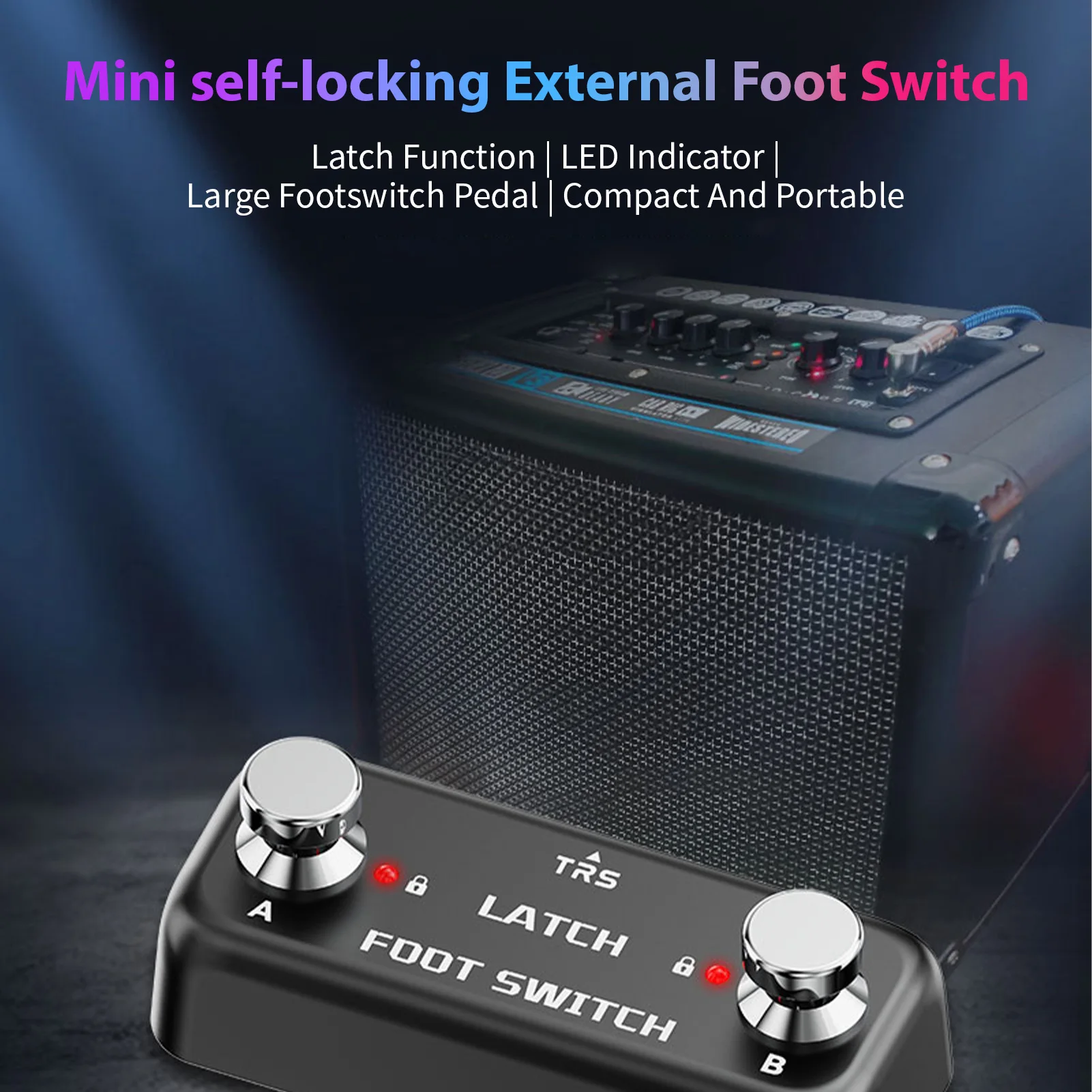 2 Pedal Pengontrol Efek Pedal Sakelar Kaki Fungsi Penguncian Sakelar Kaki Saluran B Lampu Indikator LED Input Stereo 6.35Mm