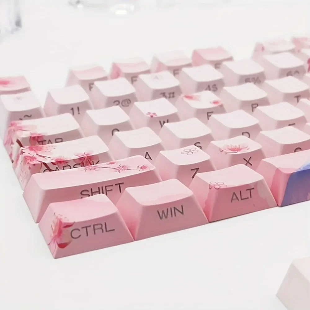 Cherry Blossom Pink Mechanical Keyboard Keycap 128 Keys, Cherry, Side Engraving, Illuminated PBT Material, Cute Girl