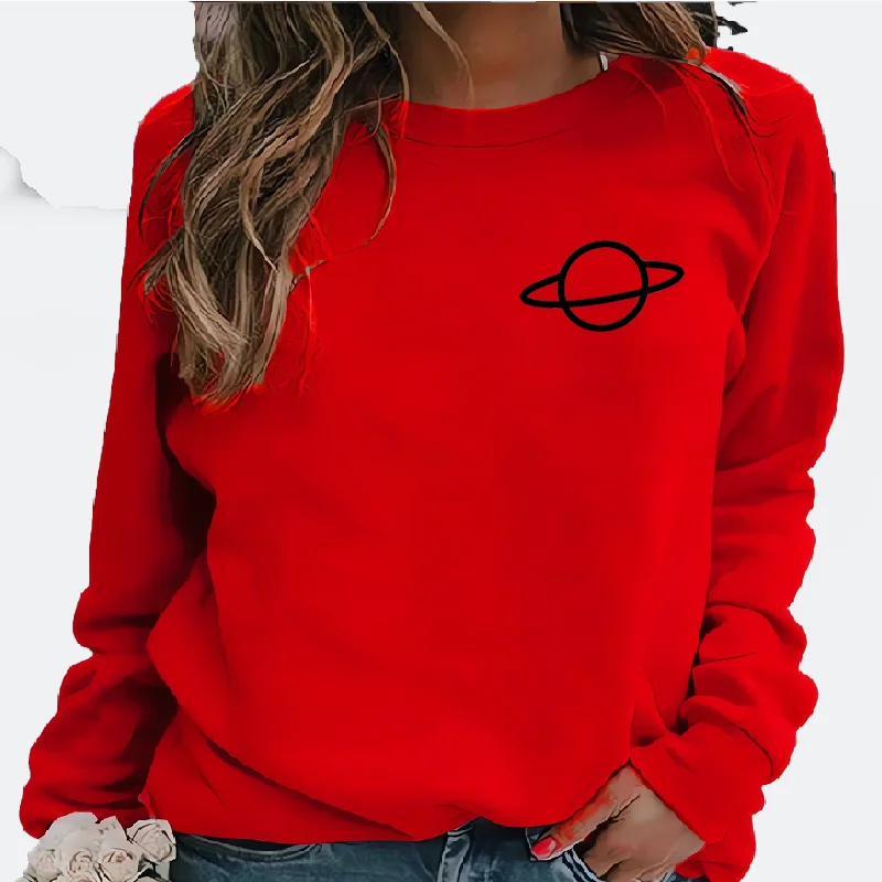 Best-selling best-selling loose-fitting casual printed planet round-neck long-sleeved women's hoodie