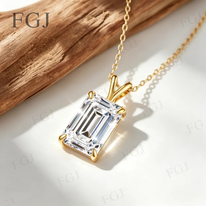 4CT Smaragdschliff Moissanit-Anhänger-Halskette für Damen, 925er Sterlingsilber mit 18K Goldplattierung, edler Schmuck, Hochzeitsgeschenk – Detail 21