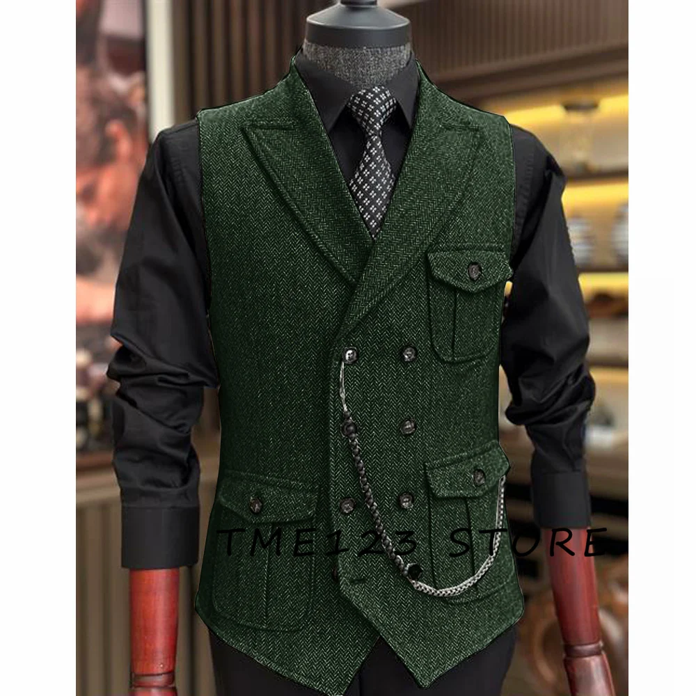 Casual Mens Solid color Vest Herringbone Slim Fit V Neck Tuxedos School Party Waistcoat For Wedding Banquet Nightclub