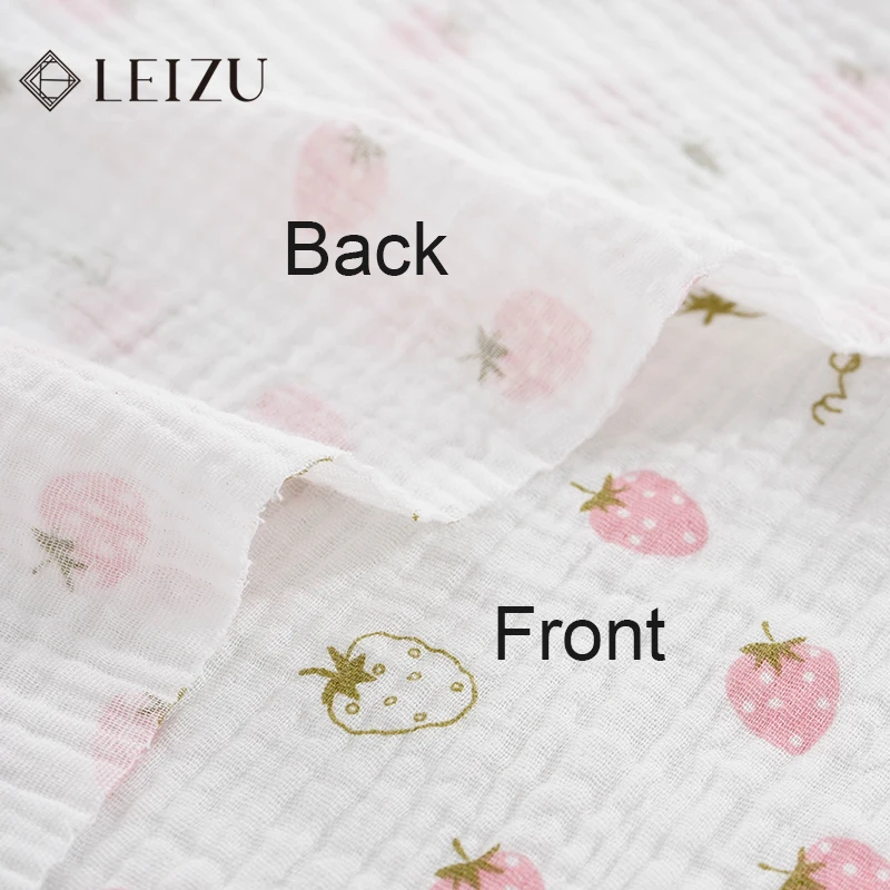 0.5/1/2 Yard Strawberry Print 100% Cotton Double Layer Crepe Baby Fabric Soft Gauze DIY Sewing Baby Blankets, Pajamas, Bedding