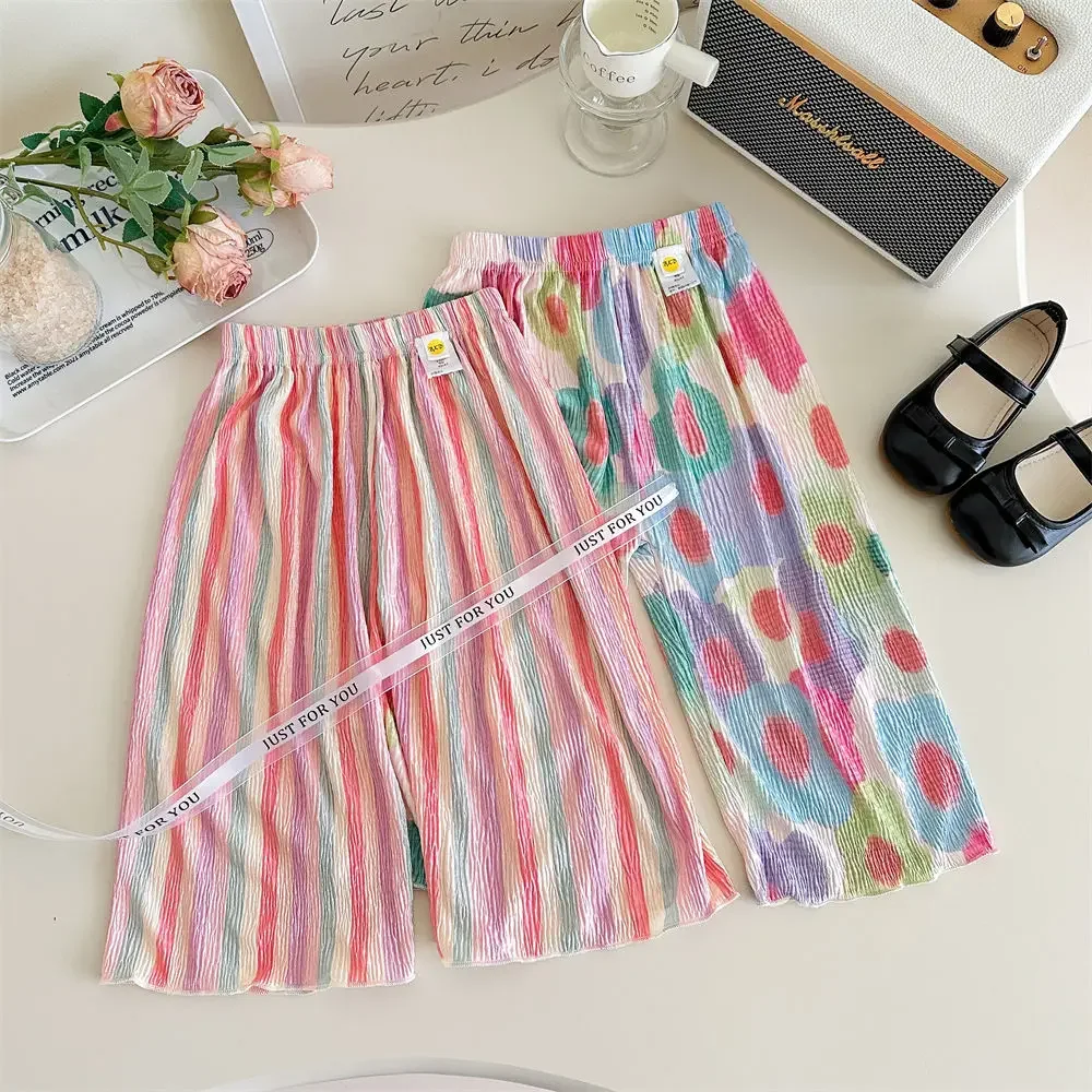 

Girls Summer Pants 2025 New Stylish Children Ice Silk Cropped Pants Summer Thin Baby Casual Straight Leg Pants