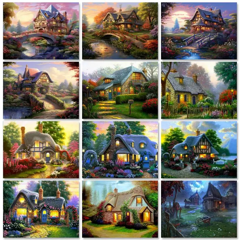 

GATYZTORY Frame Painting By Numbers For Adults Beginner Villa Landscape Coloring By Numbers 40x50cm Handwork Personalized Gift