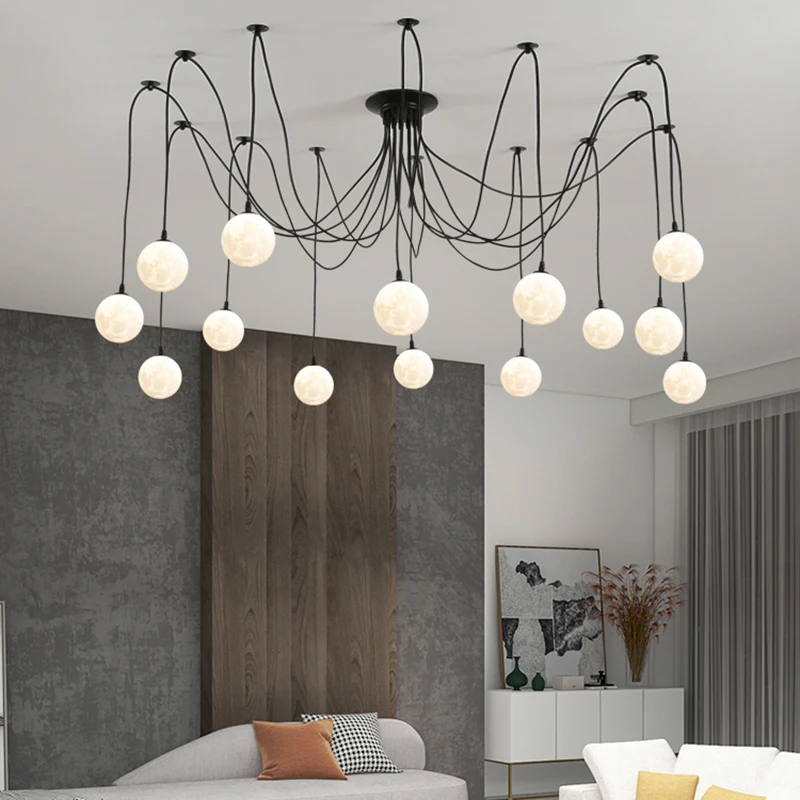 Nordic Spider Pendant Lamps For Living Room Office Restaurant Clothes Shop Lighting Multi Lights Hanging Chandelier Light Black