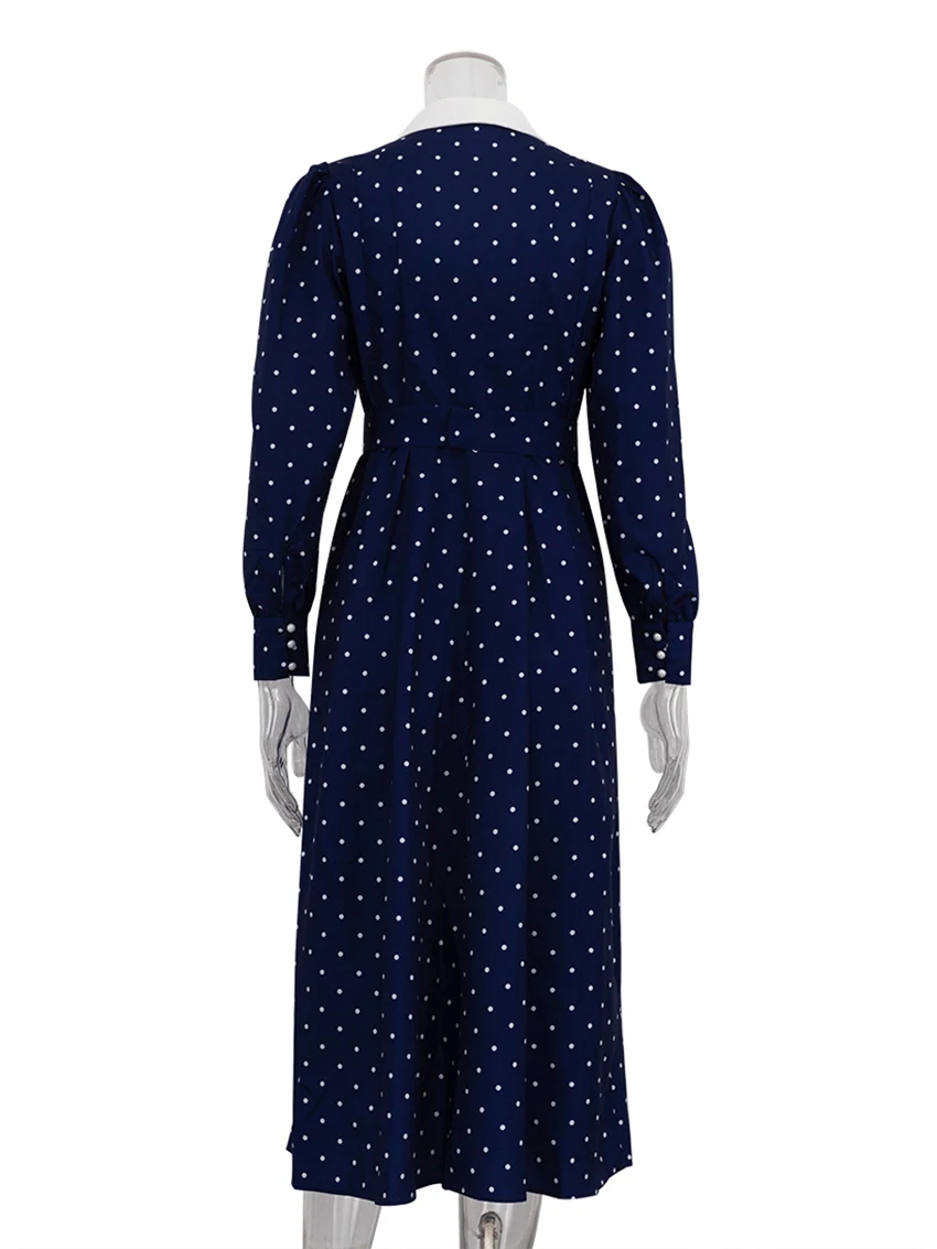 Marthaqiqi Casual Women Nightgown Long Sleeve Pajamas Sexy Turn-Down Collar Nightie Lace Up Sleepwear Ankle-Length Dress Nightie