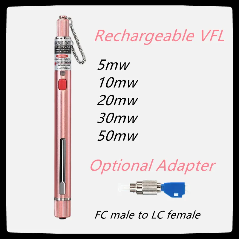 Newest Portable Rechargeable VFL Fiber Optical Red Light Pen Laser Testers 5~50MW（optional）Visual Fault Locator SC/FC/ST