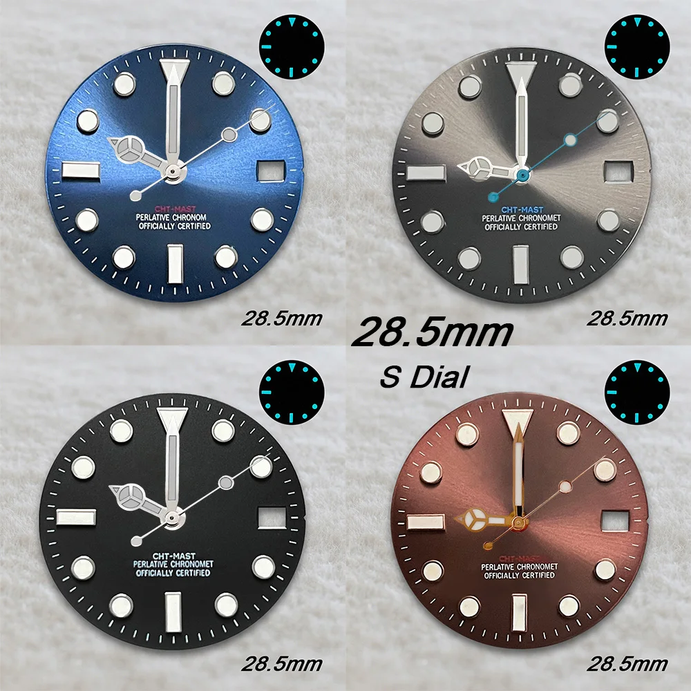 New S Logo 28.5mm  SUB Dial Fit NH35 Japanese Movement Ice Blue Luminous Sunburst Watch Modified Accessories