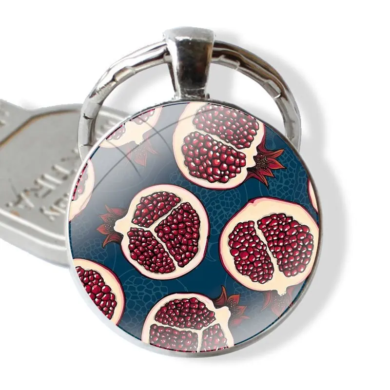 Glass Metal Pendant Key Chain Classic Men Women Key Ring Accessories Jewelry Gifts pomegranate fruit