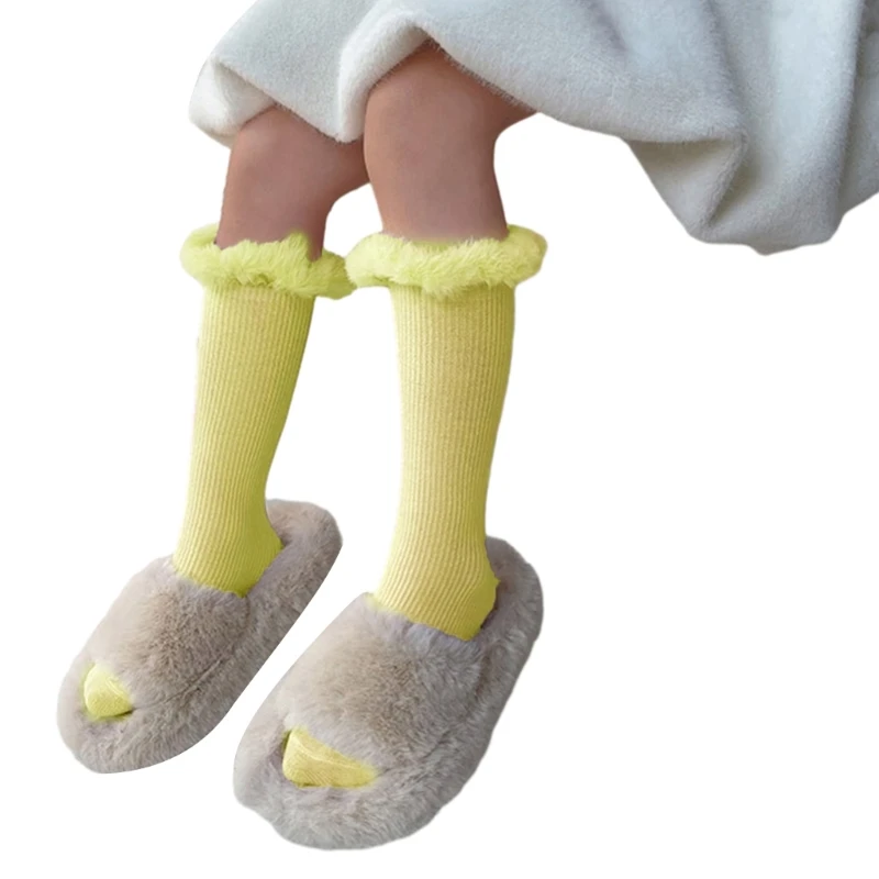 

Cotton Socks with Plush Lace for Kids Stylish and Comfortable In Tube Socks Under Knee Length Stockings Stackable