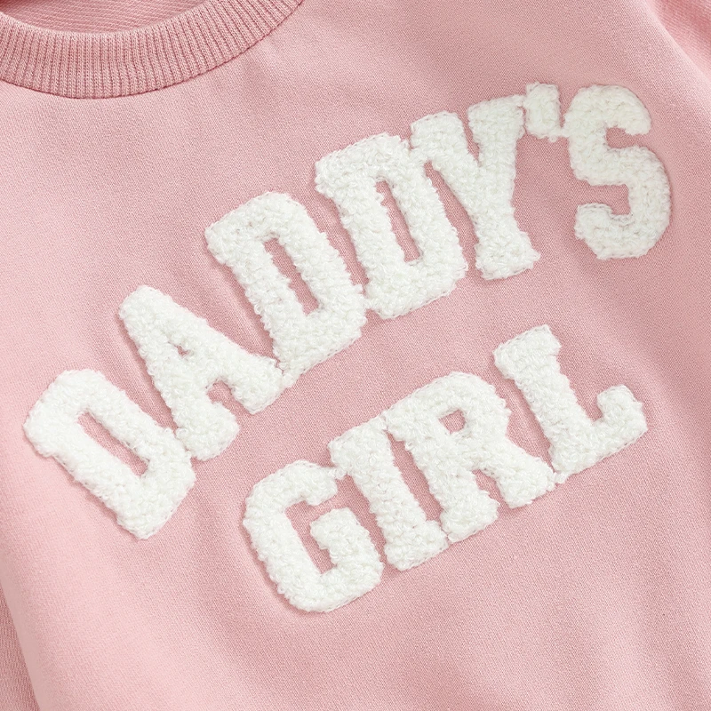 

Toddler Baby Girl Ruffled Sleeve Sweatshirt Pants Set Solid Color Letter Embroidery Tracksuit Fall Winter Clothes