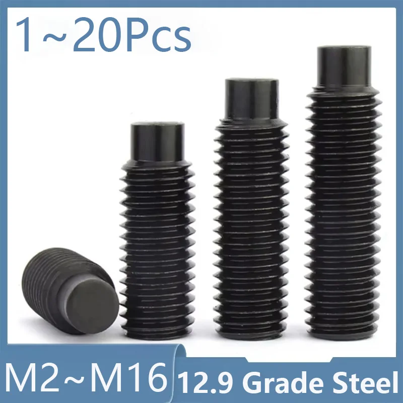 Black Grade12.9 Steel Hexagon Socket Set Screw M2 M2.5 M3 M4 M5 M6 M8 M10 M12 M14 M16 Dog Point Grub Convex Headless Bolt