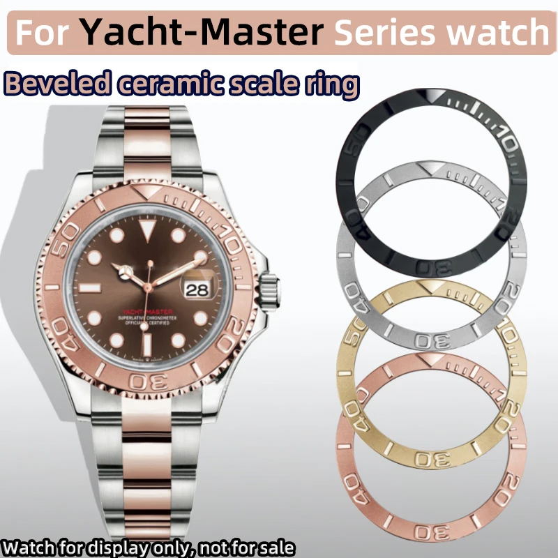 Inserto per anello con cornice in ceramica da 38mm per Rolex Yacht-Master Series watch anello con scala in ceramica smussata da uomo Rose glod orologi parti dell'anello