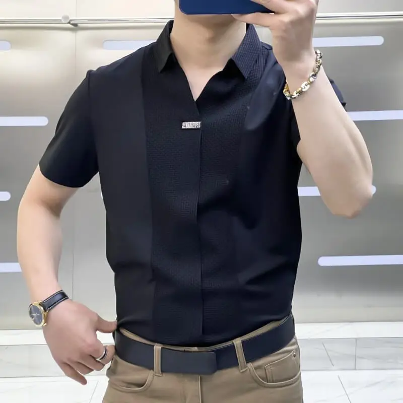 Men’s Summer Business Casual Patchwork Shirt Summer New Men\'s Light Luxury Short Sleeve Shirt Fashion Versatile Slim Fit T-shirt