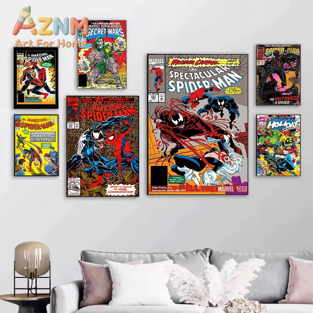 Vintage Hulk Thor Comic Cover Canvas Print, Retro Superhero Battle Scene Graphic Art Poster, Frameless Canvas Wall Picture for
