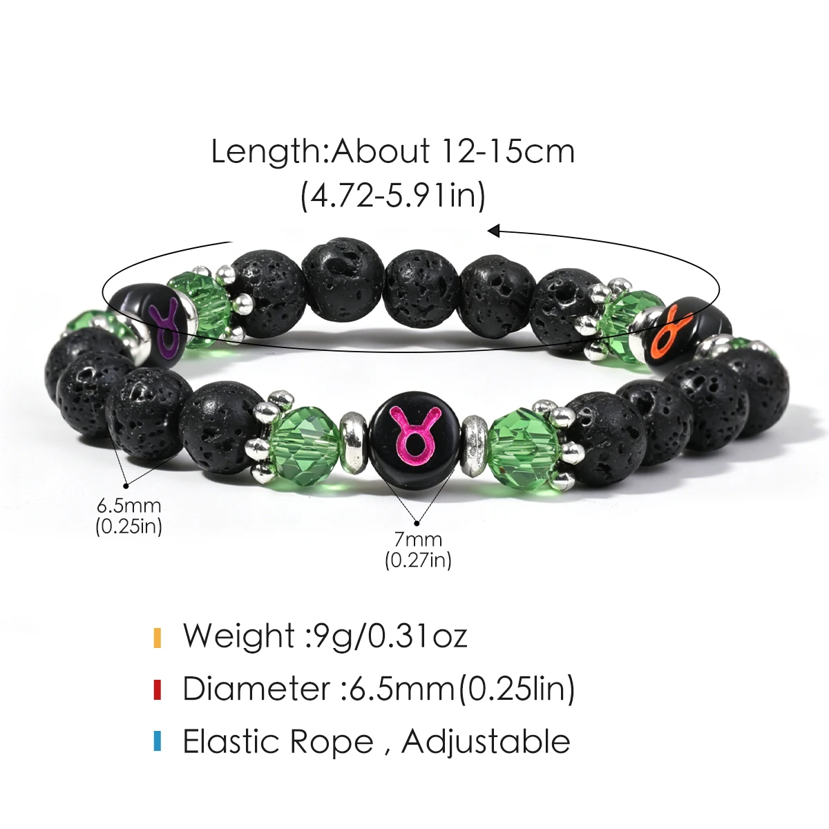 Natural stone volcanic stone 6mm round bead children's bracelet 12 zodiac signs Leo Taurus birthday gift waterproof jewelry