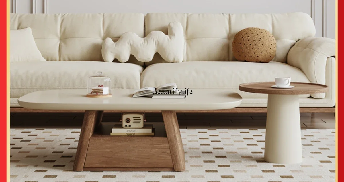 

Medieval coffee table walnut minimalist cream French retro coffee table