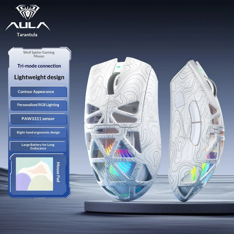 Aulas Sc620 Wireless Gaming Mouse, Bluetooth 5.0 Tri-Mode Transparent Hollow Lightweight Rgb Gamer Office Mouse For All