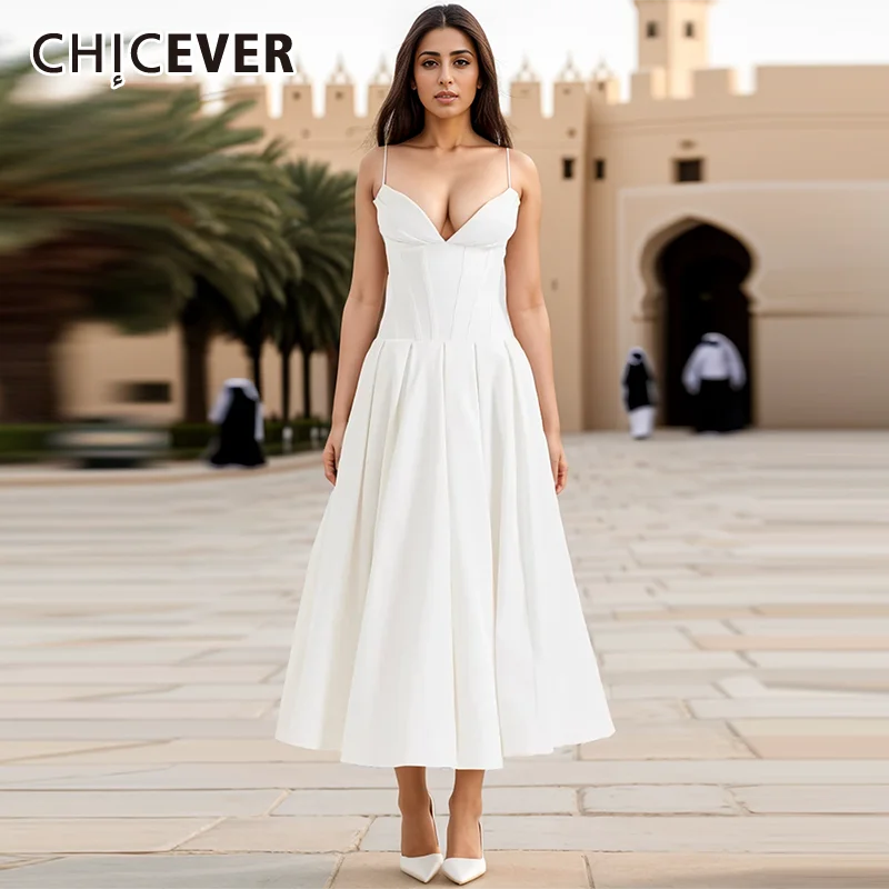 

CHICEVER Solid Spliced Folds Sexy Club Vestido For Women Strapless Sleeveless High Waist Patchwork Zipper Chic Long Dress Female