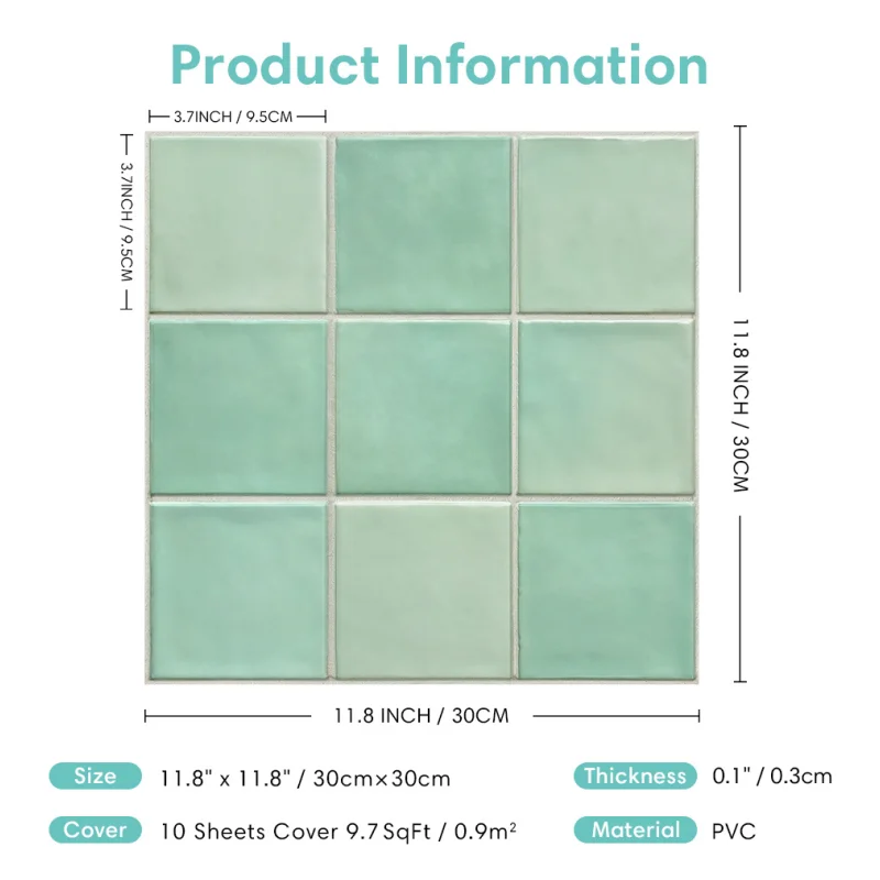 3D Peel and Stick Green Tile Kitchen Splash Back Tile Sticker 3D Wall Sticker Self-adhesive Wall Panel Waterproof