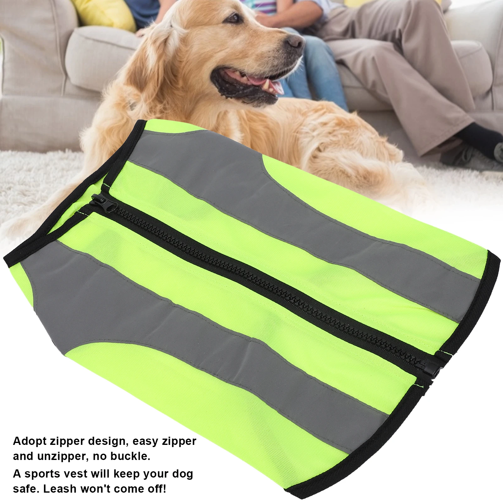 Pet Night Safety Clothing Glowing Jacket Lightweight Reflective Vest Zipper For Dogs Fluorescence