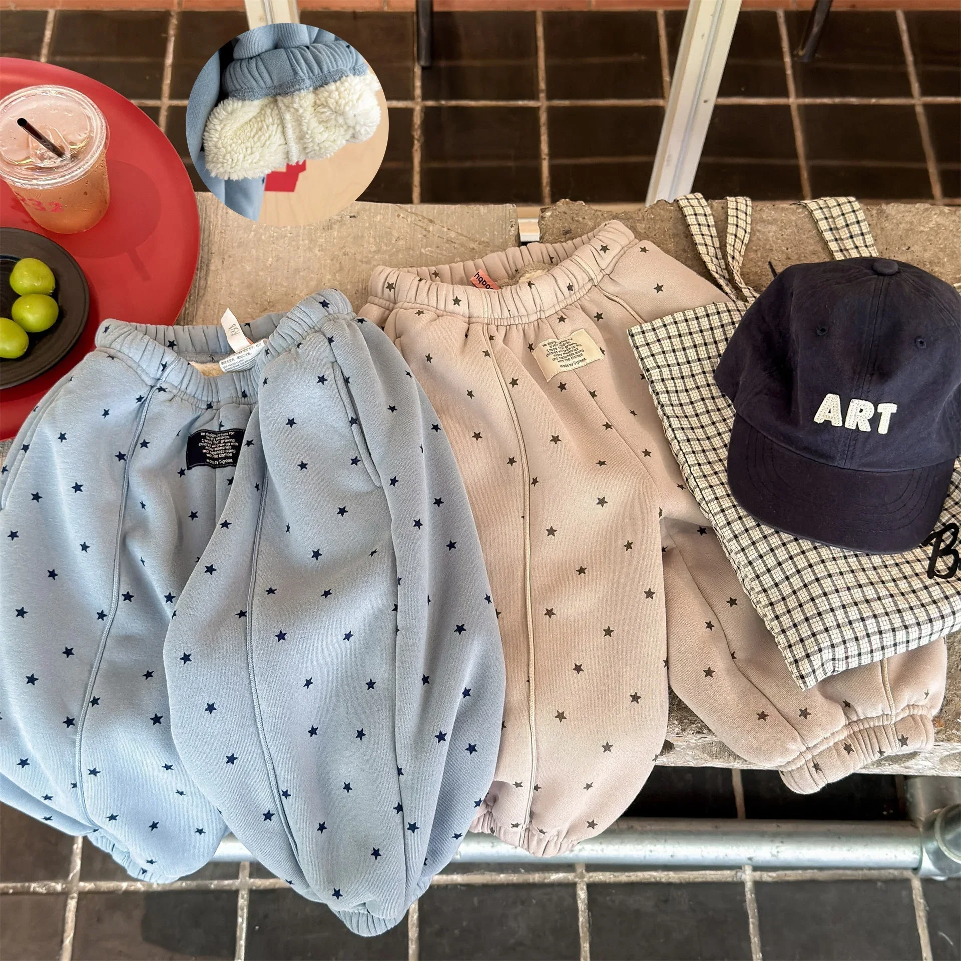 

1-6Y Boys Girls Warm Fleece Lined Pants 2025 New Kids Cotton Loose Casual Star Print Trousers Winter Soft Elastic Waist Bottoms