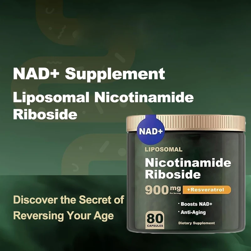 Pure NAD supplement containing 900 milligrams of nicotinamide nucleoside and 80 capsules of resveratrol for anti-aging support